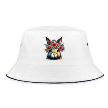 Rabbit with Flowers - Bucket Hat - white/navy - Front