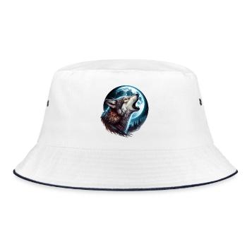 Wolf heult den Vollmond an - Bucket Hat - Weiß/Navy - Vorne