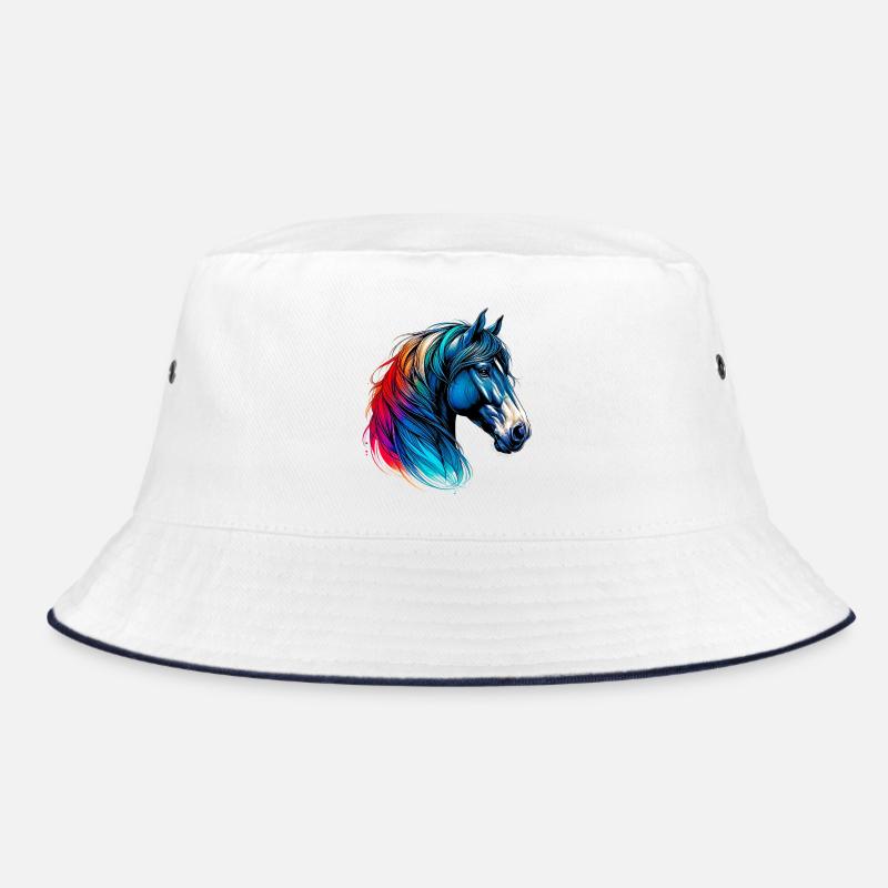 Pferd - Bucket Hat - Weiß/Navy