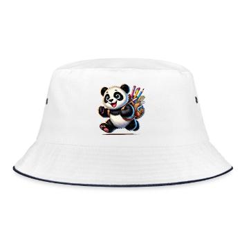 Back to school with Panda:Panda for school beginners - Bucket Hat - white/navy - Front