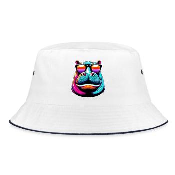 Hippopotamus with Sunglasses - Bucket Hat - white/navy - Front