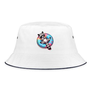 A relaxed raccoon on a swimming ring - Bucket Hat - white/navy - Front