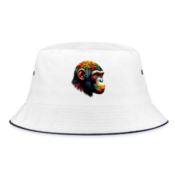 Affe - Bucket Hat - Weiß/Navy - Vorne