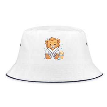 Lion cub in bathrobe bath time - Bucket Hat - white/navy - Front