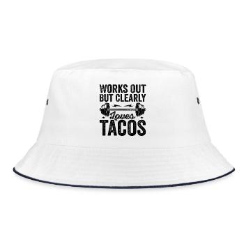 Works Out But Clearly Loves Tacos - Bucket Hat - white/navy - Front