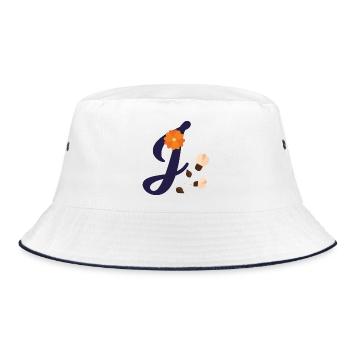 Eleganter Buchstabe 'J' mit Blumen - Bucket Hat - Weiß/Navy - Vorne