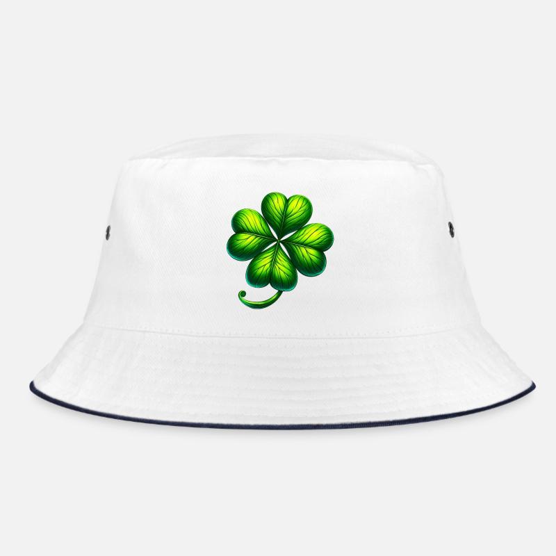 Vierblättriges Kleeblatt - Bucket Hat - Weiß/Navy