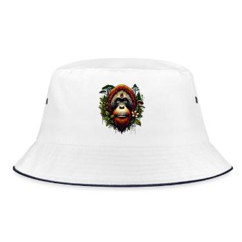 Orang-Utan Affe Orang-Utan - Bucket Hat - Weiß/Navy - Vorne