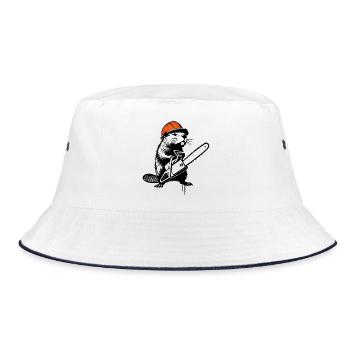 Biber mit Motorsäge – Humorvolles Stencil-Design - Bucket Hat - Weiß/Navy - Vorne