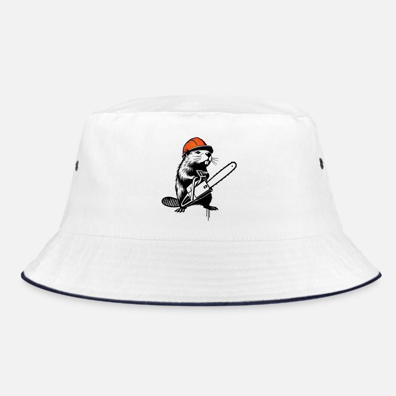 Beaver with Chainsaw – Humorous Stencil Design Bucket Hat