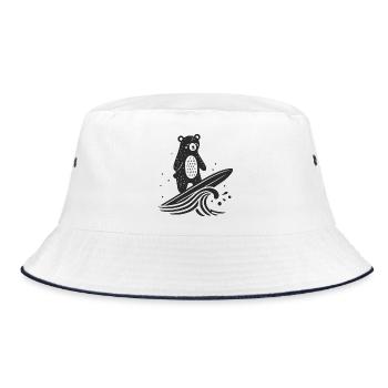 Surfing Bear – Playful Animal Illustration - Bucket Hat - white/navy - Front