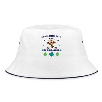 Du schaffst das! Glücksbringer Crazy Giraffe - Bucket Hat - Weiß/Navy - Vorne