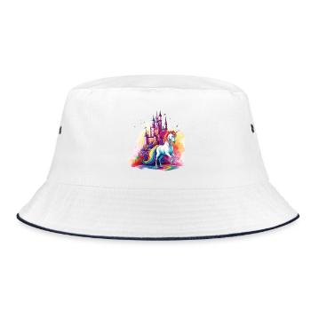 Unicorn Rainbow Castle Colorful Magic Fantasy - Bucket Hat - white/navy - Front