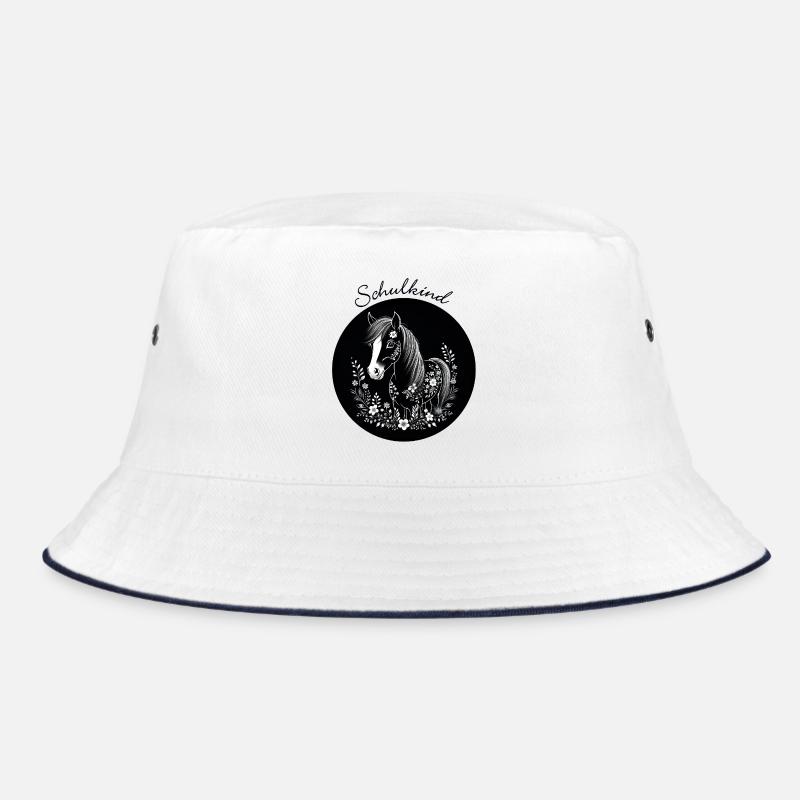Pony mit Blumen - schwarz weiß – Schulkind Bucket Hat