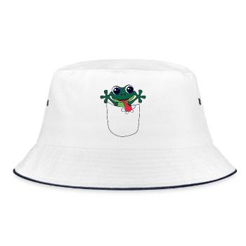 Frosch in Brusttasche – lustiges Tierdesign - Bucket Hat - Weiß/Navy - Vorne