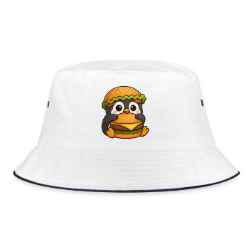 Süßer Pinguin mit Hamburger Cheeseburger Fast Food - Bucket Hat - Weiß/Navy - Vorne