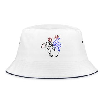 Gießkanne mit Blumen und Schmetterlingen - Bucket Hat - Weiß/Navy - Vorne