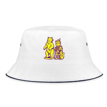 Pop-Art Stilleben mit Bär, Junge und Eichhörnchen - Bucket Hat - Weiß/Navy - Vorne