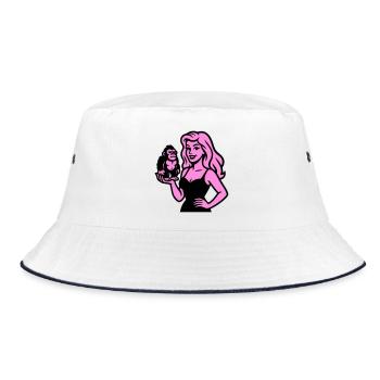 Blondine mit kleinem Gorilla - Bucket Hat - Weiß/Navy - Vorne