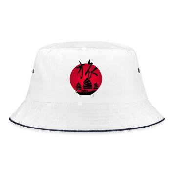 Reise nach Asien und zur roten Sonne (schwarz) - Bucket Hat - Weiß/Navy - Vorne
