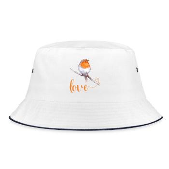Robin mit Liebestext - Bucket Hat - Weiß/Navy - Vorne