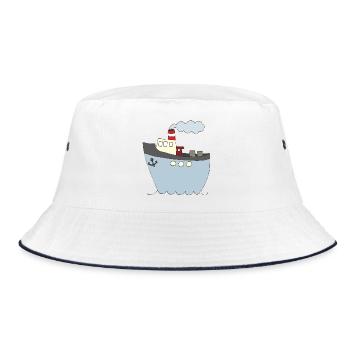 Verspieltes Schiffsdesign für Kinderkleidung - Bucket Hat - Weiß/Navy - Vorne