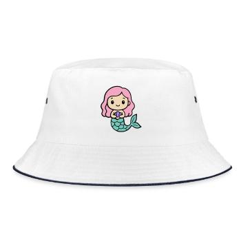 Skurrile Meerjungfrau mit rosa Haaren - Bucket Hat - Weiß/Navy - Vorne