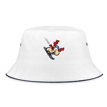 Comic-Rentier Elmondo bei der Skiabfahrt - Bucket Hat - Weiß/Navy - Vorne