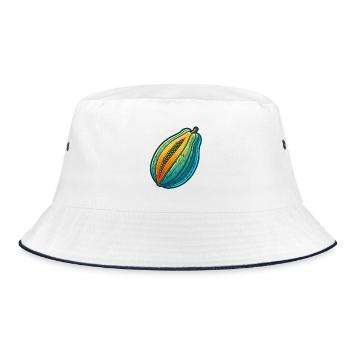 Dreiteilige bunte Papaya-Illustration - Bucket Hat - Weiß/Navy - Vorne