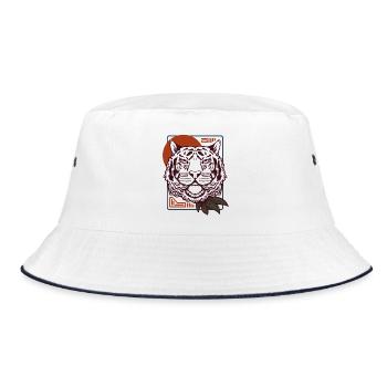 Tigerkopf mit roter Sonne Geometrische Tierkunst - Bucket Hat - Weiß/Navy - Vorne