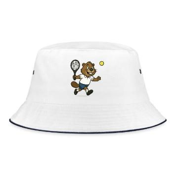 biber-tennis-comic - Bucket Hat - Weiß/Navy - Vorne