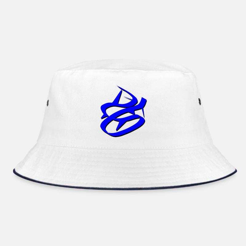 Dynamisches blaues Graffiti-Design - Bucket Hat - Weiß/Navy