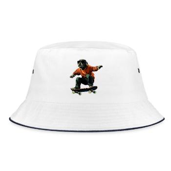 Hunde Skateboard - Bucket Hat - Weiß/Navy - Vorne