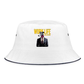 Work-Life Balance Dog in Suit - Bucket Hat - white/navy - Front