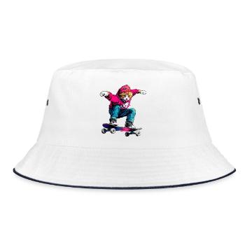 Katzen Skateboard - Bucket Hat - Weiß/Navy - Vorne