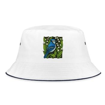 Blue Jay Amid Lilies Print - Bucket Hat - white/navy - Front
