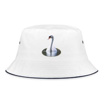 Eleganter Schwan auf ruhigem Wasser - Bucket Hat - Weiß/Navy - Vorne