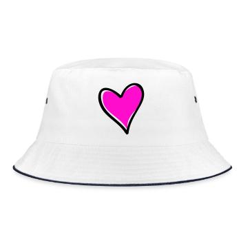 Leuchtendes Pinkes Herzmotiv - Bucket Hat - Weiß/Navy - Vorne