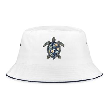 Turtle Porcelain Pattern - Lotus & Waves - Bucket Hat - white/navy - Front