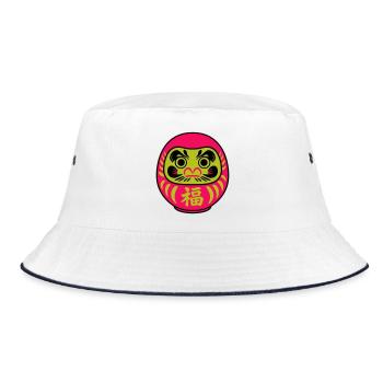 Colorful daruma with lucky symbols - Bucket Hat - white/navy - Front