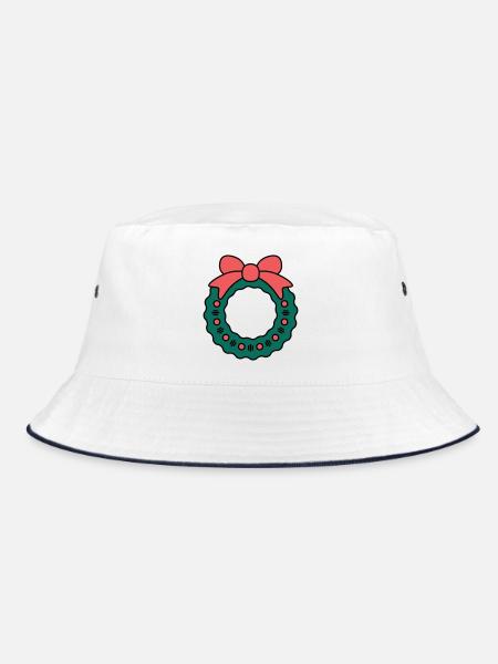 Kranz zu Weihnachten - Bucket Hat - Weiß/Navy - Vorne