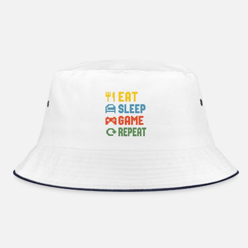 Eat Sleep Game Repeat - Bucket Hat - Weiß/Navy