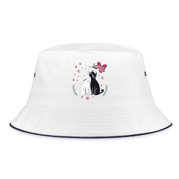 Verspielte Katzen mit Herzen - Bucket Hat - Weiß/Navy - Vorne