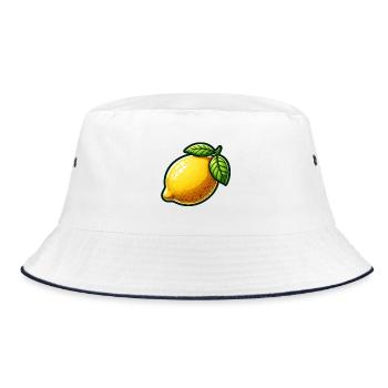 Handwerklich hergestellte Zitrone - Bucket Hat - Weiß/Navy - Vorne