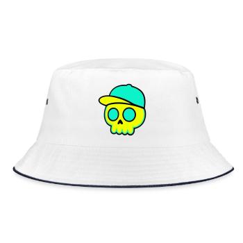 Neon Skull Cap Streetwear - Bucket Hat - white/navy - Front
