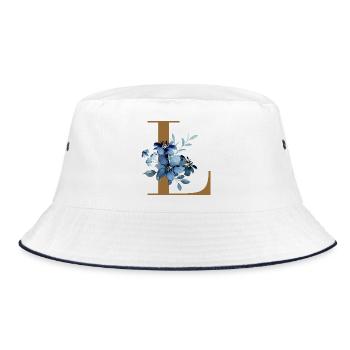 Blaues Blumen Monogramm Design Buchstabe L - Bucket Hat - Weiß/Navy - Vorne