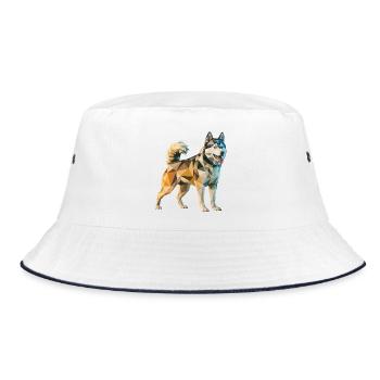 Siberian Husky - Cooles Low Poly Logo - Bucket Hat - Weiß/Navy - Vorne