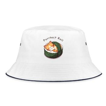 Purrfect Roll – Anime Cat Sushi - Bucket Hat - white/navy - Front