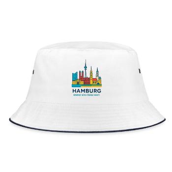 Hamburg Skyline Immer eine Reise wert - Bucket Hat - Weiß/Navy - Vorne