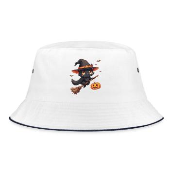Halloween Cat with Halloween Pumpkin - Bucket Hat - white/navy - Front